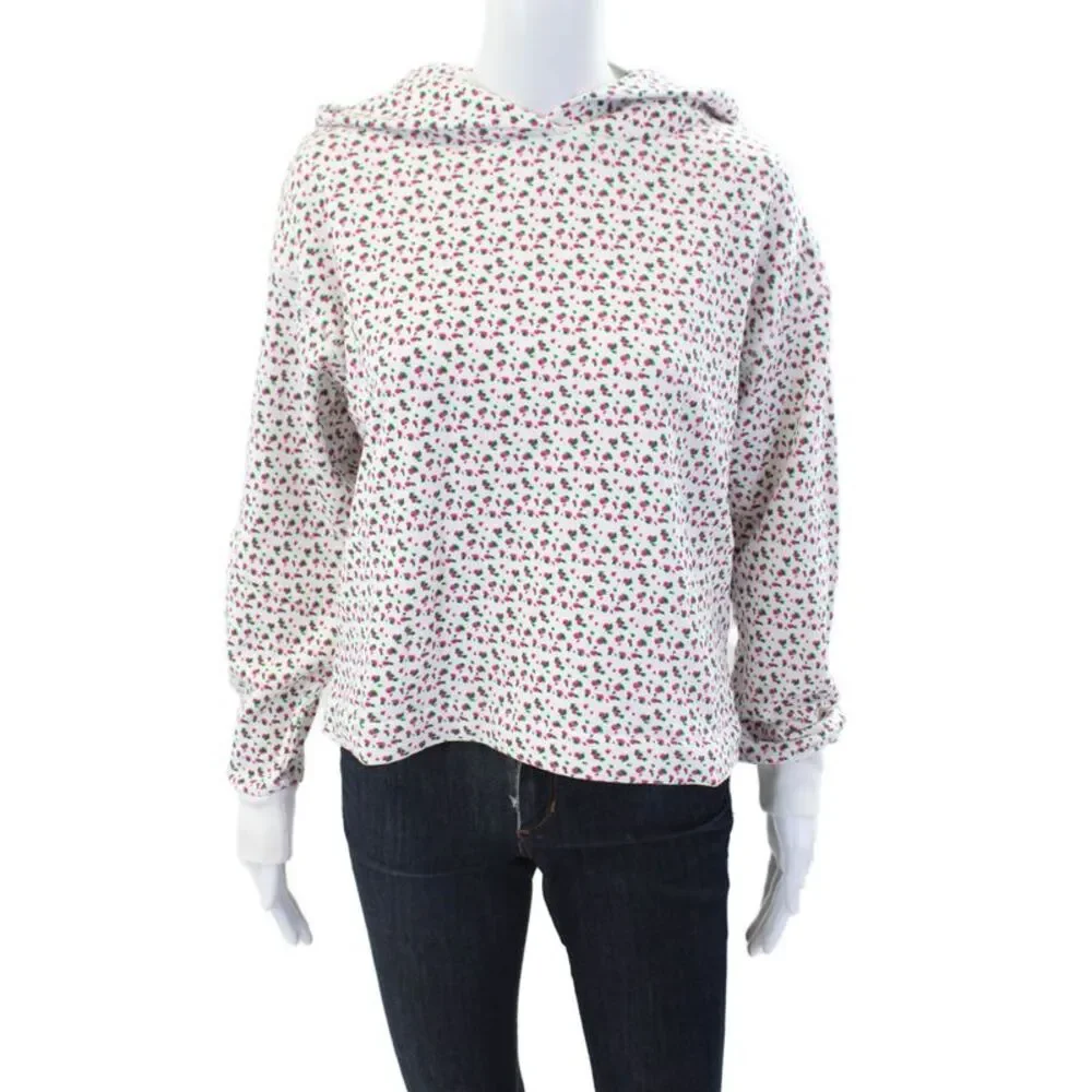 Something Navy Women's Hood Long Sleeves Sweatshirt White Pink Floral Size XXS
